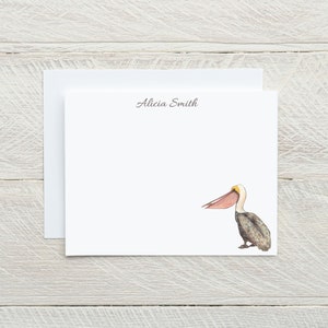 Papeterie personnalisée Pelican, cartes de notes en pélican, cartes plates avec enveloppes, cartes de plage, papeterie de plage, papeterie d’oiseaux, cadeau de pélican
