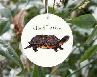 Wood turtle ornament, realistic wildlife turtle, can be personalized with name and year, customizable turtle ornament, nature gift