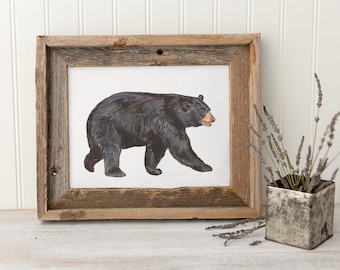 Bear print, woodland animals print, wall art, wilderness home decor, black bear painting, forest print, boy's room, nursery, baby boy