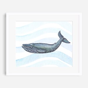 Whale print, whale painting, whale nursery art, whale decor, ocean nursery print, under the sea nursery print, beach house decor, whale art