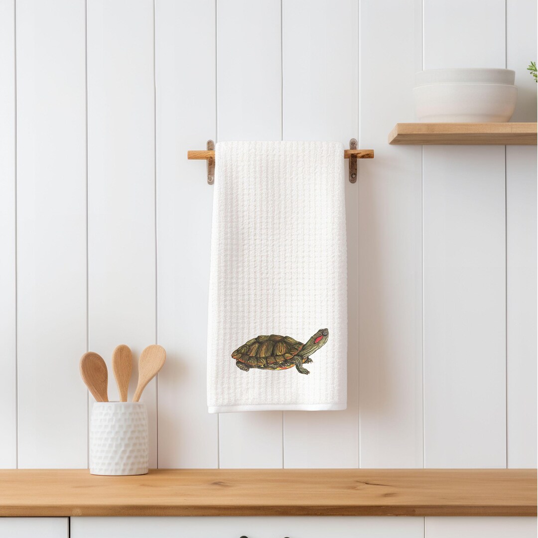 Personalized Red Eared Slider Turtle Kitchen Dish Tea Towel ...