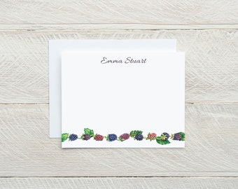 Blackberry stationery, personalized flat cards with envelopes, blackberry vine note cards, name stationery, nature cards, fruit cards, gift