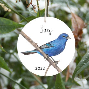 Indigo bunting ornament, personalized, songbird tree ornament, blue bird ornament, nature, bird watcher gift, Christmas tree, realistic image 2