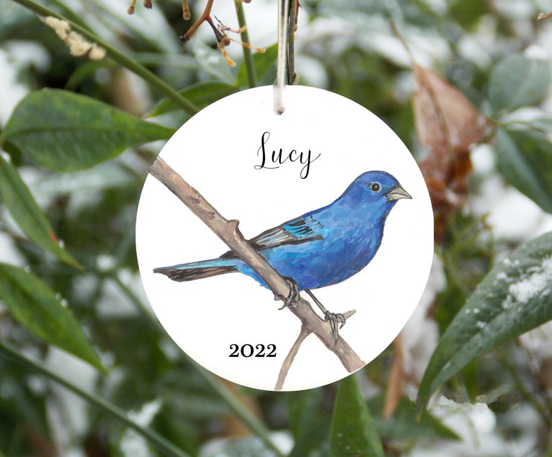 Indigo bunting ornament, personalized, songbird tree ornament, blue bird ornament, nature, bird watcher gift, Christmas tree, realistic image 2