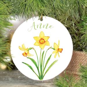 March birth flower ornament, personalized daffodil ornament, birth flower, March birth month, daffodils, March birthday gift, friend gift