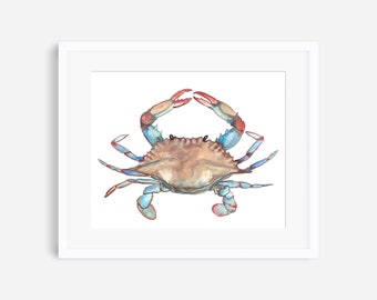 Blue crab print, blue crab art, blue crab painting, beach house wall decor, beach nursery wall art, crab decor, ocean print, seashore print