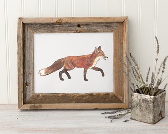 Walking fox print, fox painting, fox nursery decor, fox nursery wall art, woodland animals, woodland nursery animal prints, foxes