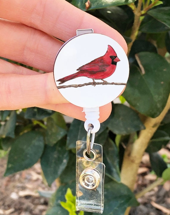 Cardinal Badge Reel, Cardinal Bird Badge Holder, Red Bird ID Badge Accessory, Retractable, Bird Lover Gift, for Nurse, Teacher, Medical Tech