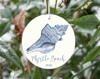 Seashell ornament, blue conch shell Christmas tree ornament, personalized beach seashell, customizable ocean ornament, gift for beach lovers