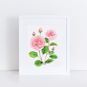 Rose print, June birth flower print, pink roses painting, flower nursery art, June birthday gift, Mother&#39;s day, June baby, June wedding