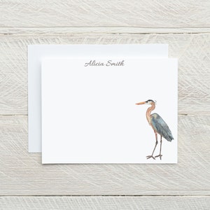 Heron personalized stationery, heron notecards, personalized stationery for men, for women, nature, wildlife, lake life, great blue heron