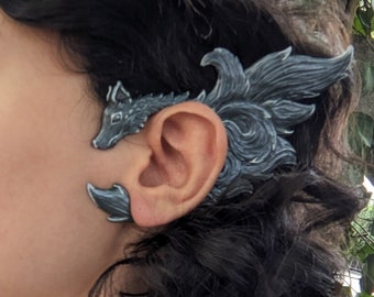 Manchette d'oreille de loup, bijoux faits main en pâte polymère, sans piercing, costume ren faire