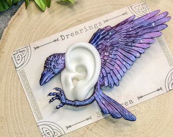 Bijou d'oreille de corbeau, pâte polymère flexible faite main, aucun piercing nécessaire bijoux de sorcellerie