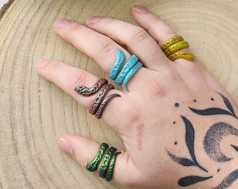 Bague serpent réglable, pâte polymère flexible faite main, bijoux familiers, cadeau pour sorcière