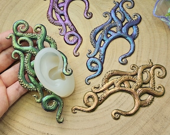 Bijou d'oreille tentacule, pâte polymère flexible faite main, bijoux de sirène, sans piercing, déguisement Ren Faire