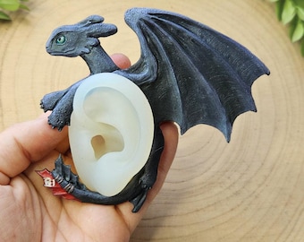 Handmade Night fury Dragon Ear Cuff Made of Flexible Polymer Clay, (LEFT Ear)