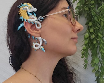 Handmade Light Dragon Ear Cuff Made of Flexible Polymer Clay, Fantasy Jewelry (RIGHT Ear)