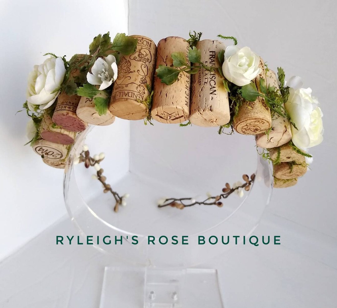 Wine Cork Crown, Floral Wine Crown, Vineyard Wedding Tiara, Woodland