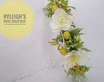 Dainty Citrus Blossom Crown, Flower Half Crown, Lemon Birthday, Milk Bath Photo Prop, Floral Headband, For Baby Girls, Toddler, Child