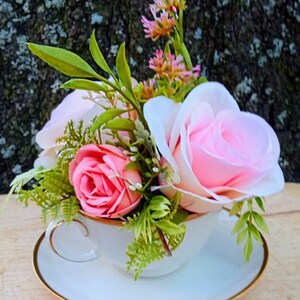 Rose Teacup Arrangement, Vintage Floral Decor, Gift For Her, Birthday, Mothers Day, Valentines Day, Cottage Core, Housewarming, Baby Shower