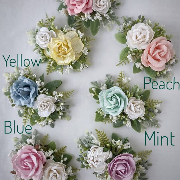 Rainbow Spring Headbands, Pastel Flowers, Floral Hair Clips, Photo Props, Easter Gift, Coral, Peach, Yellow, Mint, Blue, Lavender, Pink