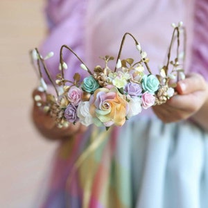 Pastel Rainbow Princess Crown, Floral Fairy Crown, Princess Headband, Girls Photo Prop, Adults Party Headpiece, M2M Pleiades Designs