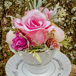 Rose Teacup Arrangement, Vintage Floral Decor, Gift For Her, Birthday, Mothers Day, Valentines Day, Cottage Core, Housewarming, Baby Shower