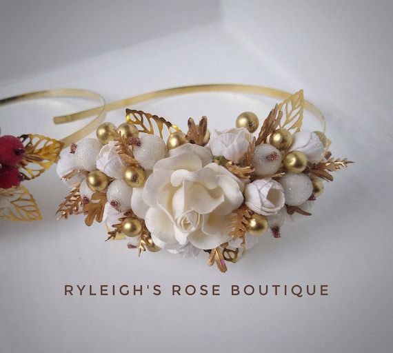 Christmas Flower Headband, White Floral Crown With Berries  display picture 1