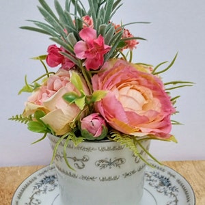 Rose Teacup Arrangement, Vintage Floral Decor, Gift For Her, Birthday, Mothers Day, Valentines Day, Cottage Core, Housewarming, Baby Shower