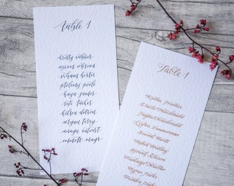 Seating Charts/Lists/Plans - CLEAN range - hand lettered calligraphy on hammered card