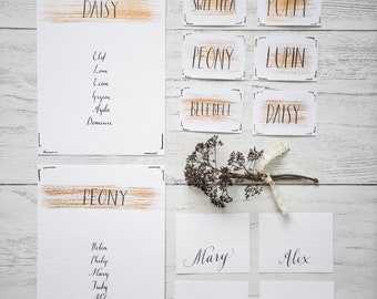 Seating chart/plan/list - BURNISHED range - brushed gold on white hammered card