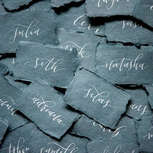 Place cards - 'SLATE' range - hand lettered modern calligraphy on deckled handmade paper