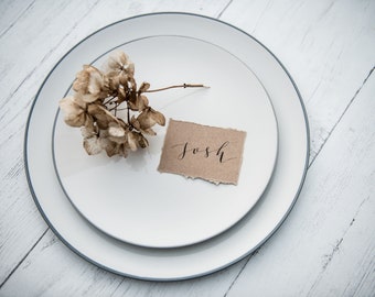 Place cards - EARTH range - hand lettered calligraphy on kraft card with hand torn or straight edges