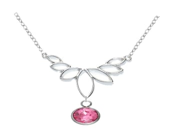 Leaf Filigree Pendant with Pink Charm