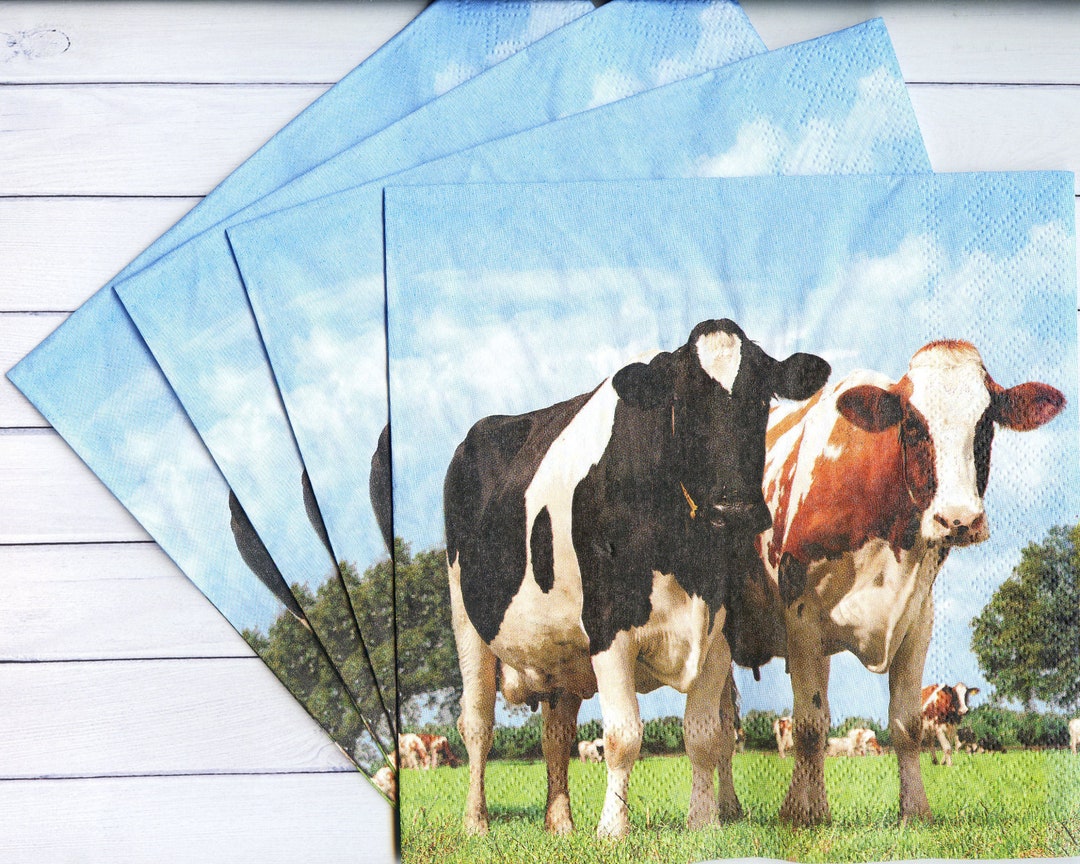 4 Cow Decoupage Napkins Animal Paper Serviettes Two Cows Napkins Farm