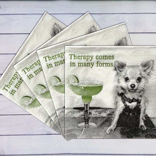 Set of 4 funny napkins decoupage Dog napkins Cocktail Margarita Humor paper serviettes Funny saying 10" x 10" Craft paper napkins