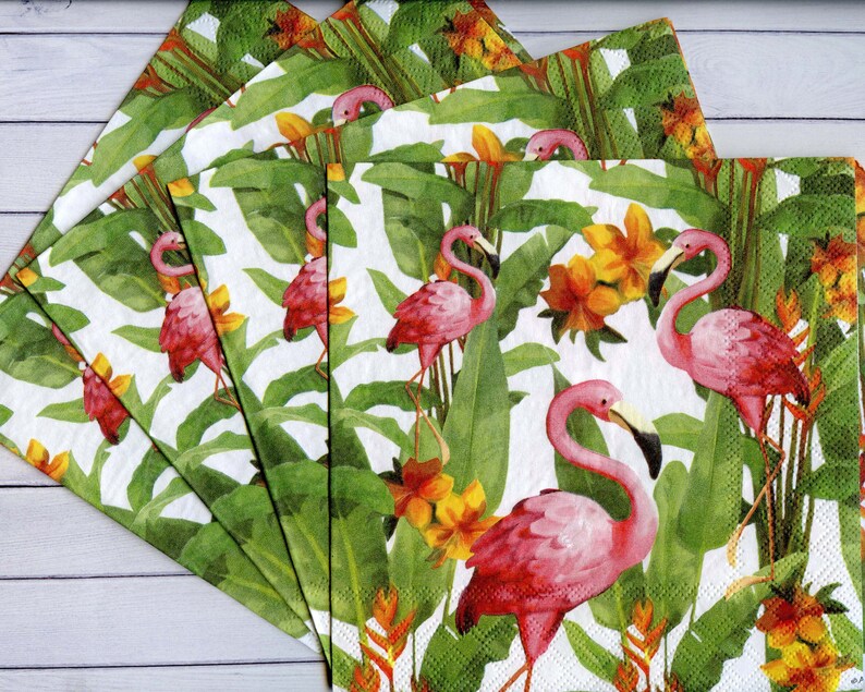 4 Flamingo decoupage napkins Paper serviette Birds paper Etsy