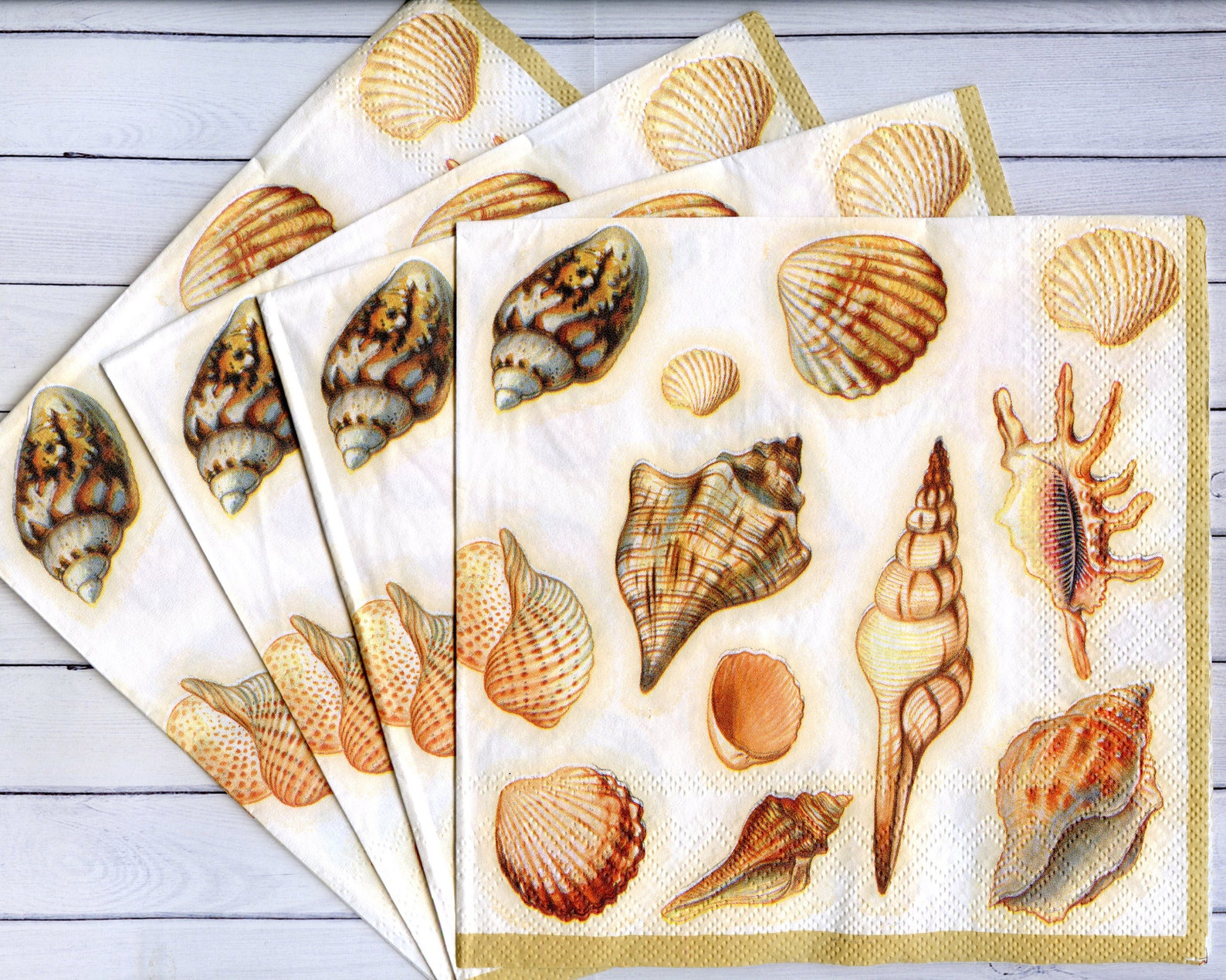 4 seashell napkins decoupage Sea life napkins Tissue Etsy