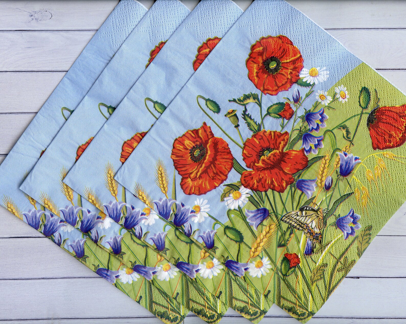 4 Red poppy decoupage napkin Summer flower serviettes Floral Etsy