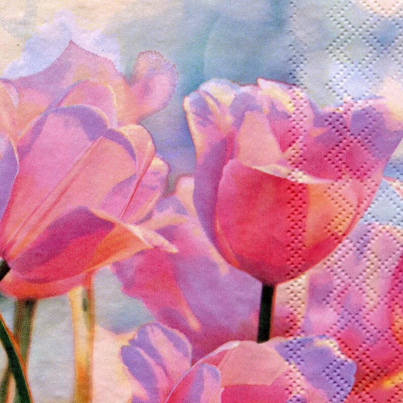 4 spring decoupage napkins Pink tulips paper serviettes Floral Etsy