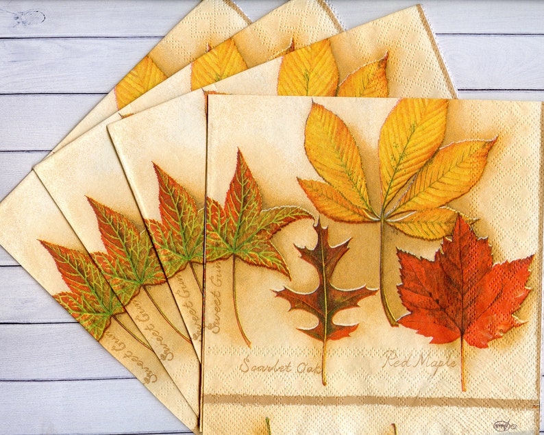4 fall decoupage napkins Autumn leaves serviettes decoupage Etsy