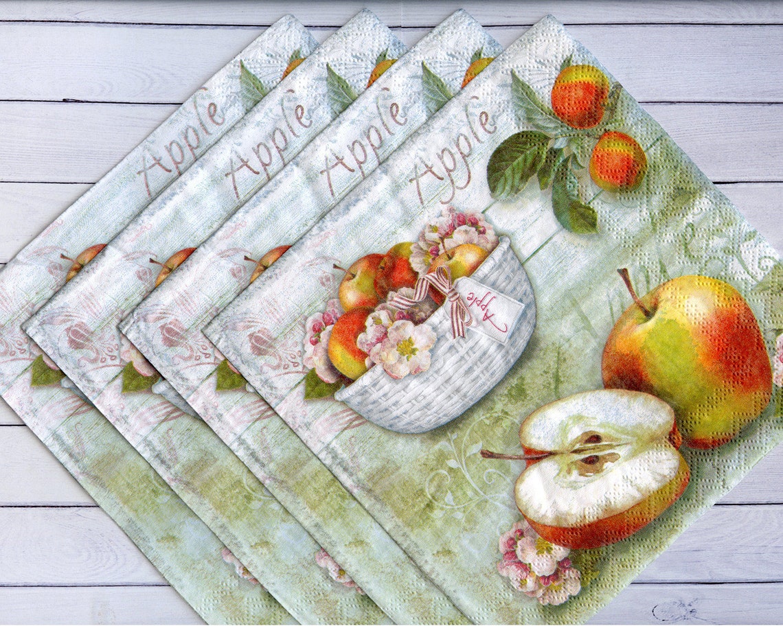 4 Apple paper napkins for decoupage Fruit serviettes 13x13 Etsy
