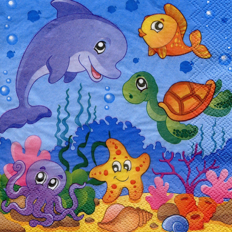 4 Undersea World Napkins Decoupage Sea Life Paper Napkins Etsy