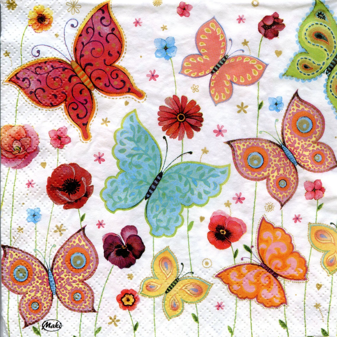 4 bright butterfly decoupage napkins Colorful butterflies on Etsy