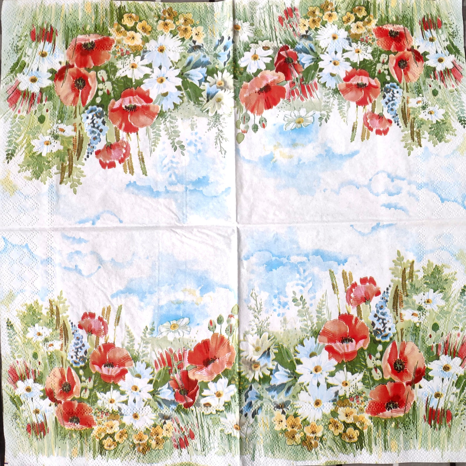 4 red poppy paper napkin for decoupage Floral paper serviettes Etsy