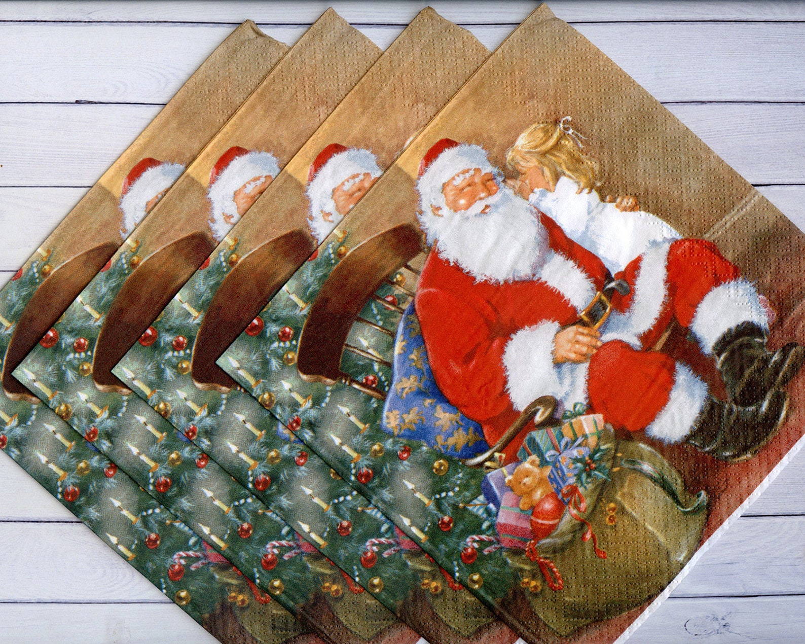 4 Christmas decoupage napkins with Santa and little girl Etsy