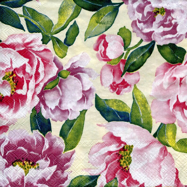 4 pink peony decoupage napkins Floral paper serviettes Pink Etsy