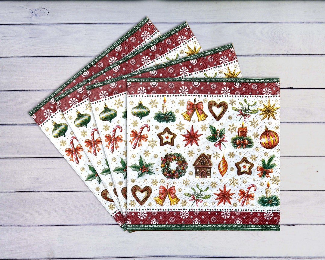 4 Christmas Decoupage Napkins Christmas Decorates Paper Serviettes