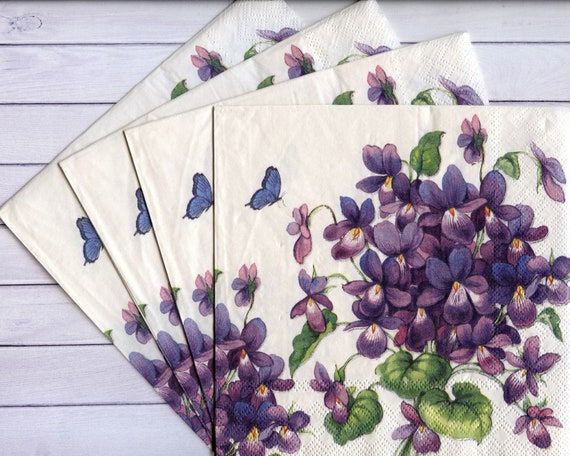Purple Hues and Me: Decoupage Napkin Flowers on Glass