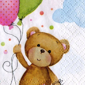 Set of 4 decoupage napkins Teddy bear with balloons paper napkin for decoupage Kids paper serviette Craft tissue napkin image 5